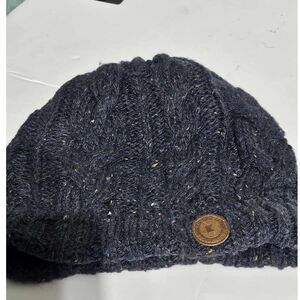 Kooringal Speckled Knit Beanie Navy Fleck Winter Hat Leather Patch